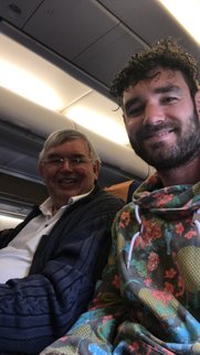 Pa en ik in het vliegtuig